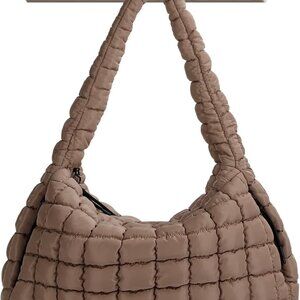 Luxurious Quilted Crossbody Tote Bag - 17x6.5x14 Inches, Elegant Khaki Nylon
